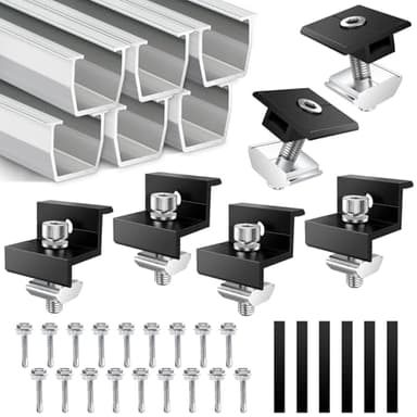 Besdiyart Kit de soporte para módulo solar, soportes de techo para la instalación de 2 módulos solares de 30-35 mm de grosor, riel de montaje fotovoltaico de 20 cm con abrazaderas centrales ajustables