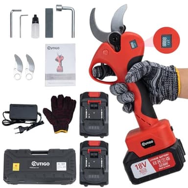 OUTIGO Tijeras de Podar Eléctricas, Tijeras de Podar con Baterías 2x3000mAh, Tijeras de Poda de 40 mm con Display, Tijeras de Podar 800W con Motor Brushless para Jardinería, Árboles Frutales, Viñedos