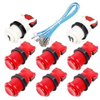 Fosiya 8X Arcade Botones pulsadores de 30 mm Happ Tipo estándar Botones cambian con 20cm de Cable Botones de Arcade Joystick Arcade1up Consola de Juegos (Rojo)