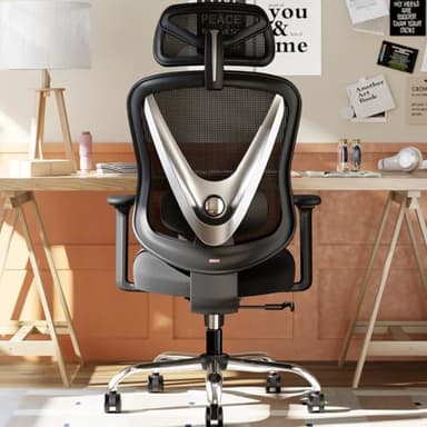 HOLLUDLE Silla de Oficina ergonómica con Soporte Lumbar 3D y reposabrazos 3D Ajustables – Diseño en Forma de V, Silla de Escritorio cómoda para Oficina y hogar, Negra