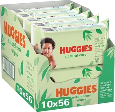 Huggies Toallitas Natural Care para Bebé, 99% Agua y con Aloe Vera, 560 toallitas (10 packs de 56 toallitas)