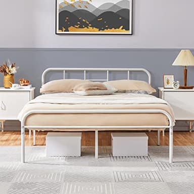 Yaheetech Cama Doble Estructura Cama Marco de Cama Hierro para Apartamento Adecuado de Colchón 140 x 200 cm Blanco