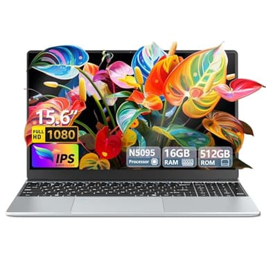 Ordenador Portátil 15,6 pulgadas, 16 GB de RAM 512 GB de SSD CPU Celeron N5095 PC Portatil, 1920 x 1080 FHD Touch ID WiFi doble banda Windows 11 Pro Laptop, teclado retroiluminado de tamaño completo