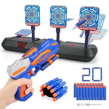 Diana Electronica con Pistola para Nerf, Objetivo de Tiro Automático con 20 Balas & Muñequeras, Juguete Niños 3 4 5 6 7 8 9 10 11 12 Años Regalos Cumpleaños Navidad Juego Infantil Blaster Gun