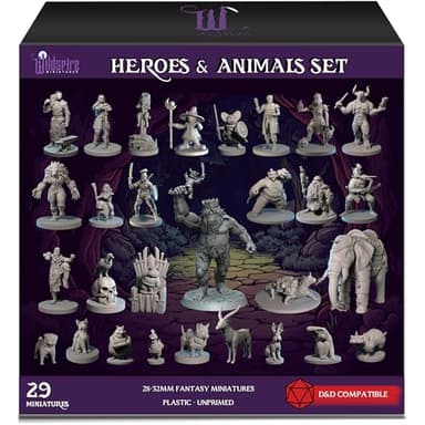 Wildspire Héroes, Compañeros Animales NPC y Rey Troll King para miniaturas DND a granel de 28 mm-32 mm sin pintar Dungeons and Dragons Minis Pathfinder Figuras para juegos de rol de mesa de fantasía