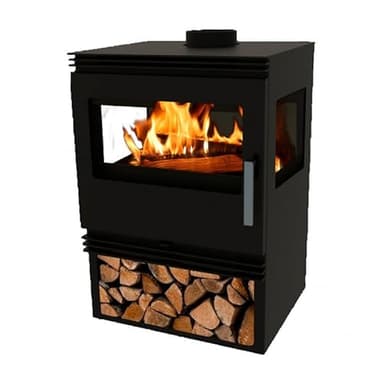 Estufa de leña ventilada con leñero 8,64kW Pisano Visión Eider