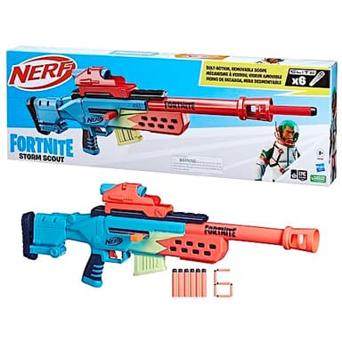 Nerf Fortnite Storm Scout Blaster, Nerf Scope, 6-Dart Clip, 6 Elite Nerf Darts, Bolt Action