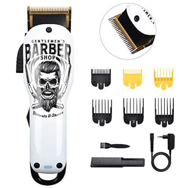 BESTBOMG Cortapelos Profesional Hombres, Máquina Cortar Pelo Kit Cuchilla de Titanio y Cerámica 6 Peine-guía, Cortadora de Pelo Batería Recargable de Litio 2000mAh (Y4 Blanco)