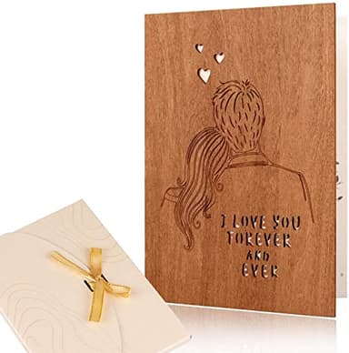 Creawoo Tarjetas de Felicitación de Madera, Tarjetas de Felicitación hechas a mano para el amor, Tarjeta de Madera I Love You Forever & Ever para Cumpleaños, Aniversario, Bodas, San Valentín