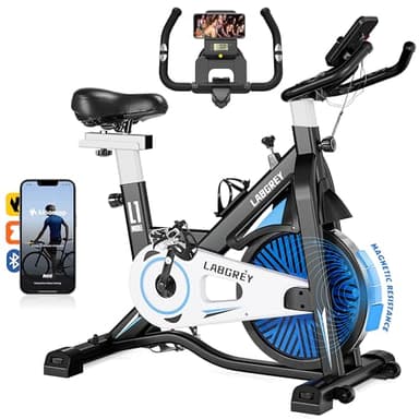 LABGREY Bicicleta Indoor Ejercicio Gym Casa Fitness Bikes Volante 15 KG, Resistencia Ajustable con Pantalla LCD y Monitor de Frecuencia Cardíaca (Negro)