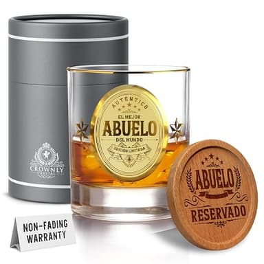 CROWNLY CRYSTAL® Regalo Abuelo Vaso Whisky Regalos Personalizados Regalo Abuelo Cumpleaños Regalos Originales Vasos Personalizados Regalos Originales Para Hombre Regalos Aniversario Para Hombre