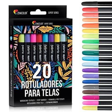 20 Rotulador Textil Permanente con Punta Fina - para Tela No Tóxica y Indeleble - Perfecto para Camisetas, Bolsas, Tote Bag y Otros Tejidos - Para Niños y Adultos