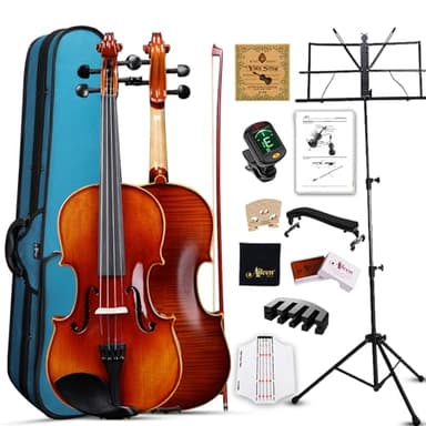 Aileen MUSIC Violín 4/4 de tamaño completo para estudiantes, adultos, violín de abeto europeo sólido con soporte para partituras