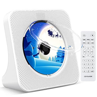 KOVCDVI Reproductor de CD para el hogar, Escritorio, Reproductor de CD con Altavoces, Reproductores de CD, Bluetooth 5.0 con Control Remoto, Cubierta Antipolvo, Pantalla de Radio FM, Temporizador USB