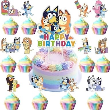 25 piezas de decoración azul para tartas de perro, decoración de dibujos animados, suministros de fiesta de cumpleaños para niños, suministros de decoración de fiesta de cumpleaños para niños y niñas