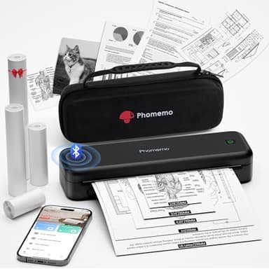Phomemo M834 Impresora Termica A4, Impresora Portatil Inalambrica, Conexión de Smartphone por Bluetooth, Admite Papel Térmico A4, con Maletín de Transporte y 4 Rollos de Papel Térmico, Negro