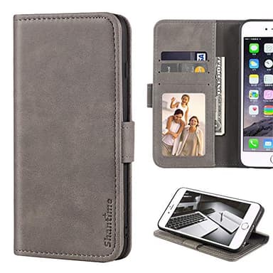Shantime Funda delgada Unihertz Titan, funda de cuero con ranuras para dinero en efectivo y tarjetas, cubierta trasera de TPU suave, funda con tapa magnética para Unihertz Titan Slim (4.2 pulgadas),