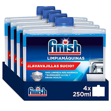 Finish Líquido para Lavavajillas, Limpia lavavajillas contra el mal olor, la cal y la grasa del lavaplatos, limpiador lavavajillas, 250 ml x 4, El embalaje puede variar