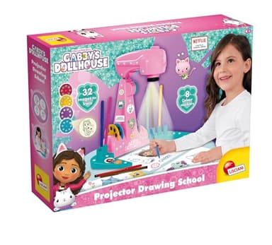 Lisciani - LA CASA DE MUÑECAS DE GABBY Escuela de Dibujo - Proyector LED para aprender a dibujar - Para niños 4 + - 4 discos con dibujos, hojas y bolígrafos incluidos - Gabby's Dollhouse