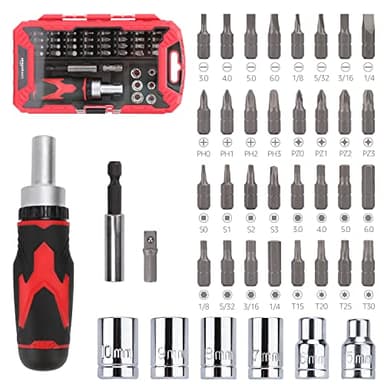 Amazon Basics - Juego de destornillador de carraca magnético, 41 Unidad, Negro/Rojo