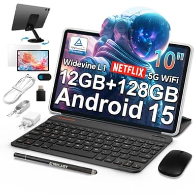 TECLAST P30T Android-15-Tablet 10.1 Pulgadas, 12GB RAM+128GB ROM(TF 4TB), 2Ghz Octa-Core T606, Widevine L1/GPS/BT5/6000mAh, Tablet con Teclado+Lápiz+Funda+3.5mm Auriculares, Tablet 10 Accesorios-2025