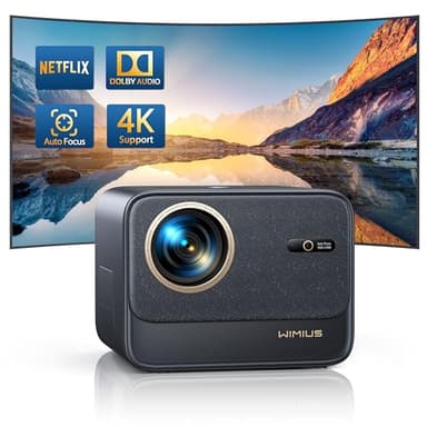 Proyector 4K【Netfix Oficial/Dolby & Auto Keystone/Focus】28000Lúmenes Proyector WiFi Bluetooth FHD 1080P Nativo,WiMiUS Proyector Portatil Movil Exterior Cine en Casa Jardín Zoom para Android/iPhone/PS5
