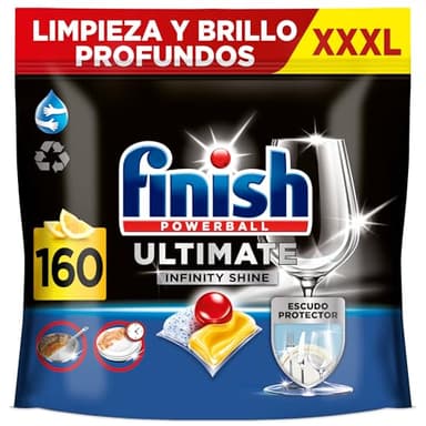 Finish Powerball Ultimate Infinity Shine, pastillas para el lavavajillas con protección de la vajilla, Limón, 160 pastillas