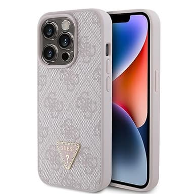 CG MOBILE Guess - Funda de Piel sintética con Diamantes Triangulares 4G y Logotipo Triangular para iPhone 15 Pro