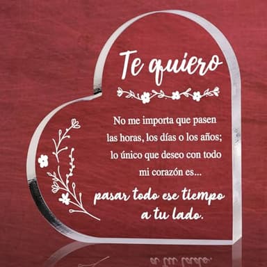 GEBETTER Regalo Original Mujer, Tarjeta Felicitación 10x10 cm Español Acrílica, Regalo Pareja Aniversario, Regalo Novia Esposa, Placa Corazón Amor, Regalo San Valentín Navidad Cumpleaños (Te quiero)