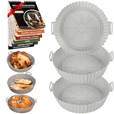 Xolula - x3 Molde Silicona freidora de Aire +Regalo guia de Tiempos y temperaturas Air Fryer - Accesorios freidora de Aire - Air Fryer Accesorios - moldes para freidora de Aire - Recipiente Air Fryer