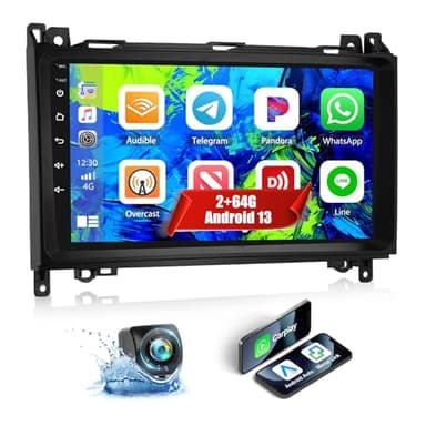 2G+64G CAMECHO Android 13 Radio Coche para Mercedes Benz Clase-B W245 Viano Vito W639 Sprinter con Navi Carplay Android Auto,Radio 2Din con Pantalla de 9 Pulgadas,RDS/FM Bluetooth y USB+Cámara Traser