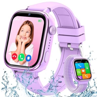TotsyFun Reloj Inteligente Niño 4G, Smartwatch Niña GPS y Llamadas, SOS/Modo Clase/Chat de Voz/Videollamada, IP68 Impermeable/Álbum de Fotos/Podómetro/Despertador, Reloj Smartwatch para Niños, Púrpura