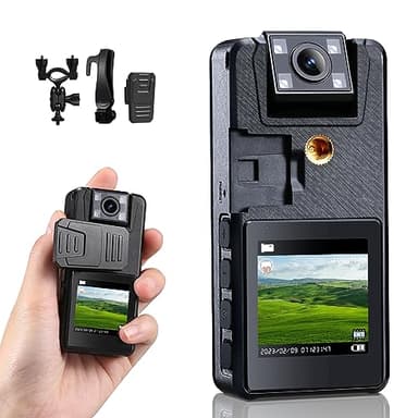 Hoestr 64GB Cámara Corporal con Audio, 1296P Policía Body CAM (2500mAh) con 180° Lente Giratoria y 3 Clips Resistentes, Cámara Corporal para Entrega Ciclismo Interior