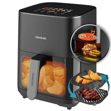 Cecotec Freidora de Aire sin Aceite de 4L con Doble Resistencia, Plancha, Grill, Air Fryer Cecofry&Grill Duoheat 4000. 1900W, Pared Divisoria Móvil, Temperatura Regulable 40-200°C, 10 Menús