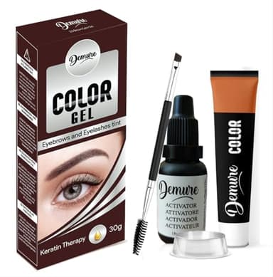 Kit de Tinte de Cejas y Pestañas Demure Color Gel 30g (Gel+Activador), con Complejo de Queratina, Color natural y duradero de hasta 4 semanas (Marrón oscuro 3.0)