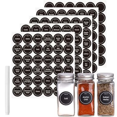 180 pcs Etiquetas Redondas para Especias, Impermeables Etiquetas para Tarros de Especias,Etiquetas de cocina Etiquetas para Tarros de Mermelada, 3.5CM,Negro
