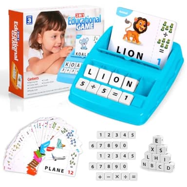 OSDUE Juego de Letras Educativo,64 Palabras 32 Tarjetas Didácticas Aprender a Leer Juego de Emparejar Letras y NúMeros,Juguete Montessori IngléS Regalos CumpleañOs para NiñOs 3-8 AñOs