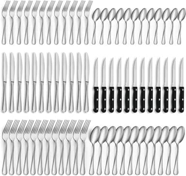 Gifcomda Juego de cubiertos, 72 piezas cubiertos acero inoxidable para 12 personas, pulido brillante, juego de cubiertos con cuchillo de carne, cuchillo, tenedor, cuchara, apto para lavavajillas