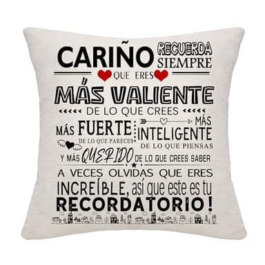 Bommex Querido Cariño Recuerda Siempre Que Eres más Valiente de lo Que Crees Regalo Inspirador Funda de Cojín para Novio Marido Regalo para Él Cumpleaños San Valentín (Querido cariño)