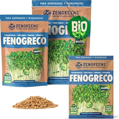 ZenGreens® - Semillas de fenogreco ecológico - Elija entre 10g, 200g y 500g - brotes de alholva - germinación de más del 97% - Microgreens