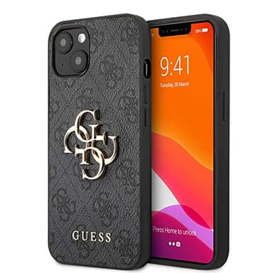 Guess GUHCP13M4GMGGR - Carcasa para iPhone 13 de 6,1", Color Gris 4G con Logo Grande de Metal