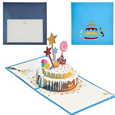 DOUSELLA Tarjeta de Felicitación de Cumpleaños Creativa Tarjeta de Feliz Cumpleaños 3D Postal Cumpleaños Pop Up Tarjeta de Felicitación Emergente 3D con Tarjetita y Sobre para Familias Amigos y Niños