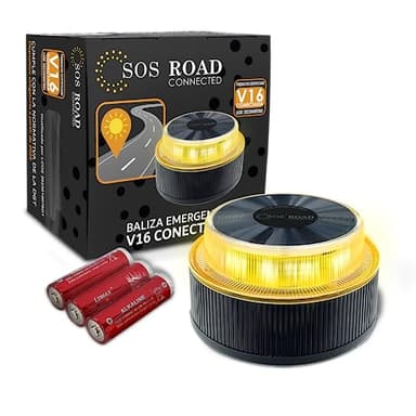 SOS ROAD Connected - Luz de Emergencia con Geolocalización para Coche Homologada DGT 3.0 (Obligatoria) - Baliza v16 con Plan Datos Gratuítos hasta 2038 - Base Magnética - Resistente Agua y Polvo (1)