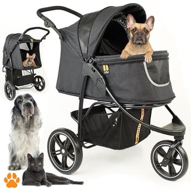 My Duque Cooper - Carrito de paseo para perros y mascotas de hasta 32 kg con cesta para la compra, fácil de plegar, asa de tacto suave ajustable en 3 posiciones, reflectante y de diseño moderno