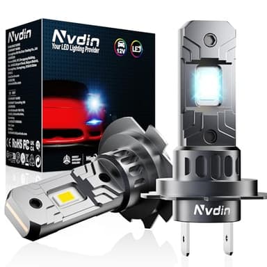Nvdin bombillas h7 led 20000lm, lámpara para faros de coche y moto, muy compacto sin ventilador, tamaño halógeno 1:1, kit de luces para luces largas o cortas, 12v light bulbs, lâmpada 6000k blanco