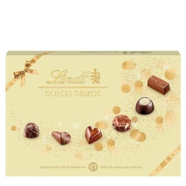 Lindt Dulces Deseos Caja de bombones de chocolate surtidos, chocolate con leche, chocolate negro, chocolate blanco, bombones para regalar, caja de bombones, 337 g