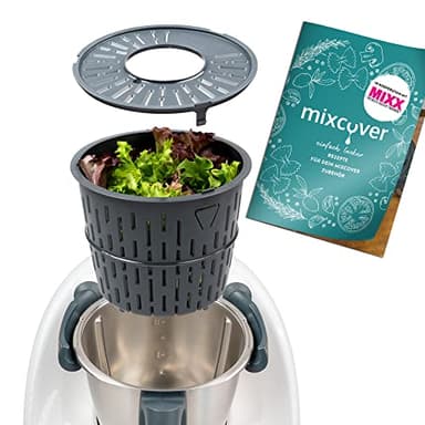 mixcover Versión mejorada centrifugadora de ensalada con libro electrónico de recetas compatible con Thermomix TM6 TM5 – Lavado y secado de ensalada – Secador de ensalada – también apto para cocinar