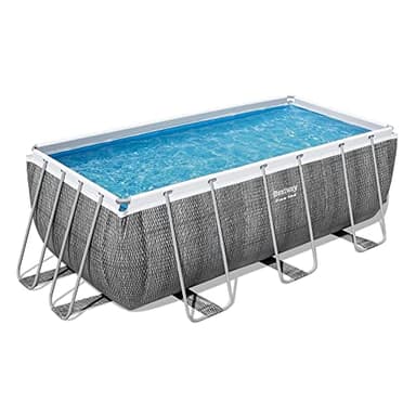 Bestway Power Steel Frame - Juego de Piscina con Bomba de Filtro (412 x 201 x 122 cm, Aspecto de ratán), Color Gris