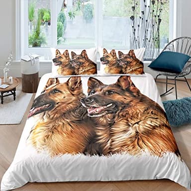 Juego de Funda de edredón Perros de Pastor alemán de Acuarela,Juego de Ropa de Cama patrón de Animales 3D,Funda de edredón hipoalergénica niños,Hombres,Individual