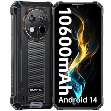 OUKITEL WP28S Movil Irrompible Android 14, 10600mAh Movil Resistente, 16GB RAM+128GB ROM(TF 1TB) Móvil Rugerizado, 6.52'' HD Pulgadas, Cámara 13MP+5MP, 95dB Altavoz, Dual 4G SIM/NFC/OTG/GPS, Negro